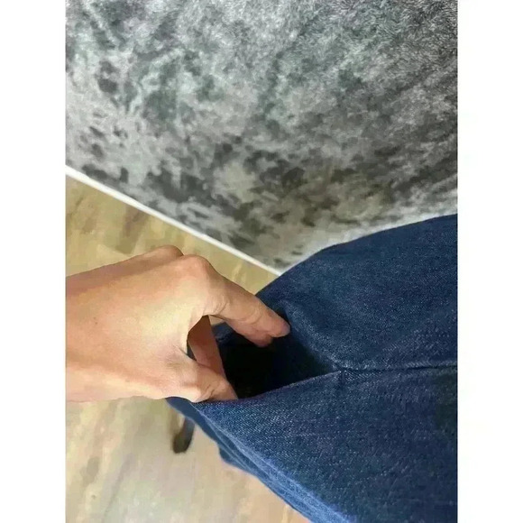 Vtg Lauren Ralph Lauren Denim Shift Dress Pockets Lace Up Front Short Sleeve 2 - Picture 5 of 13